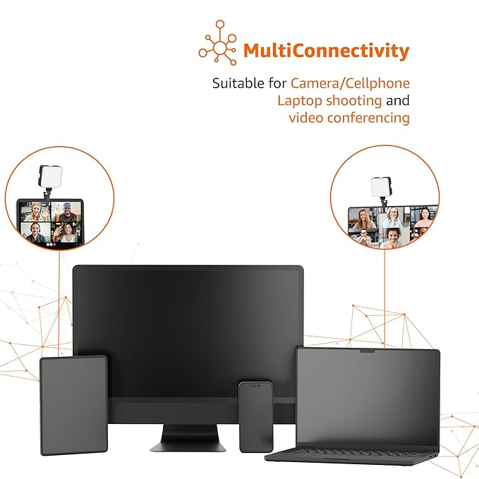 Camera Video Light with Clip and 3 Cold Shoe Connectors | 120 LED Beads |