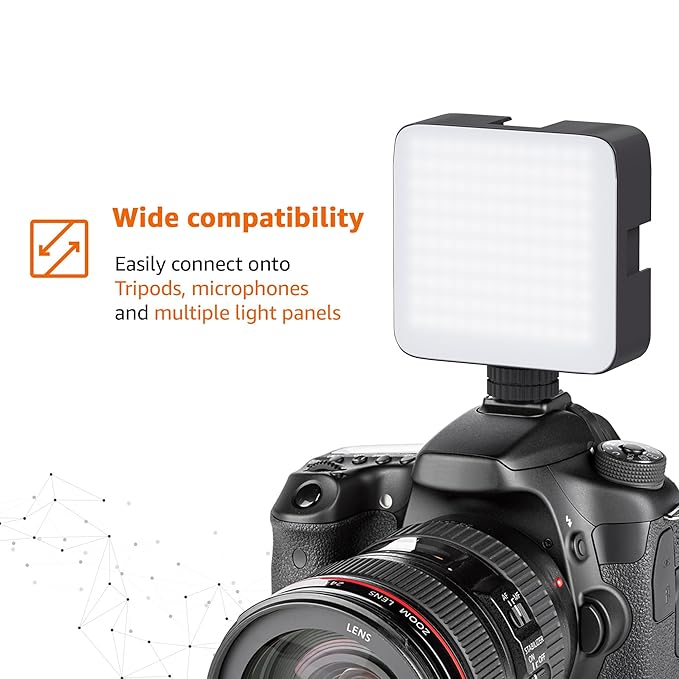 Camera Video Light with Clip and 3 Cold Shoe Connectors | 120 LED Beads |